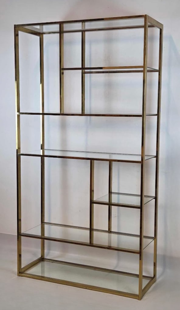MILO BAUGHMAN STYLE BRASS AND GLASS SEVEN TIER ETAGERE (1 of 14)