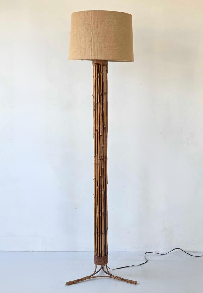 VINTAGE GABRIELLA CRESPI STYLE BAMBOO AND RATTAN FLOOR LAMP (1 of 10)