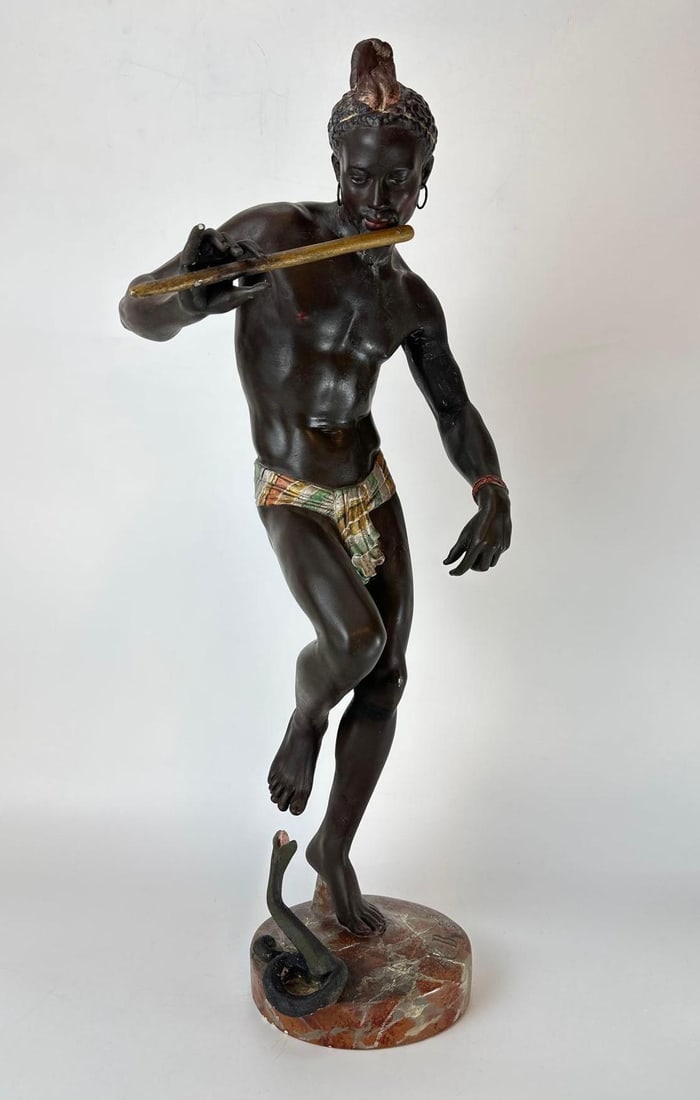 ANTIQUE SIGNED ORIENTALIST SNAKE CHARMER SCULPTURE AFTER BOURGEOIS (1 of 8)