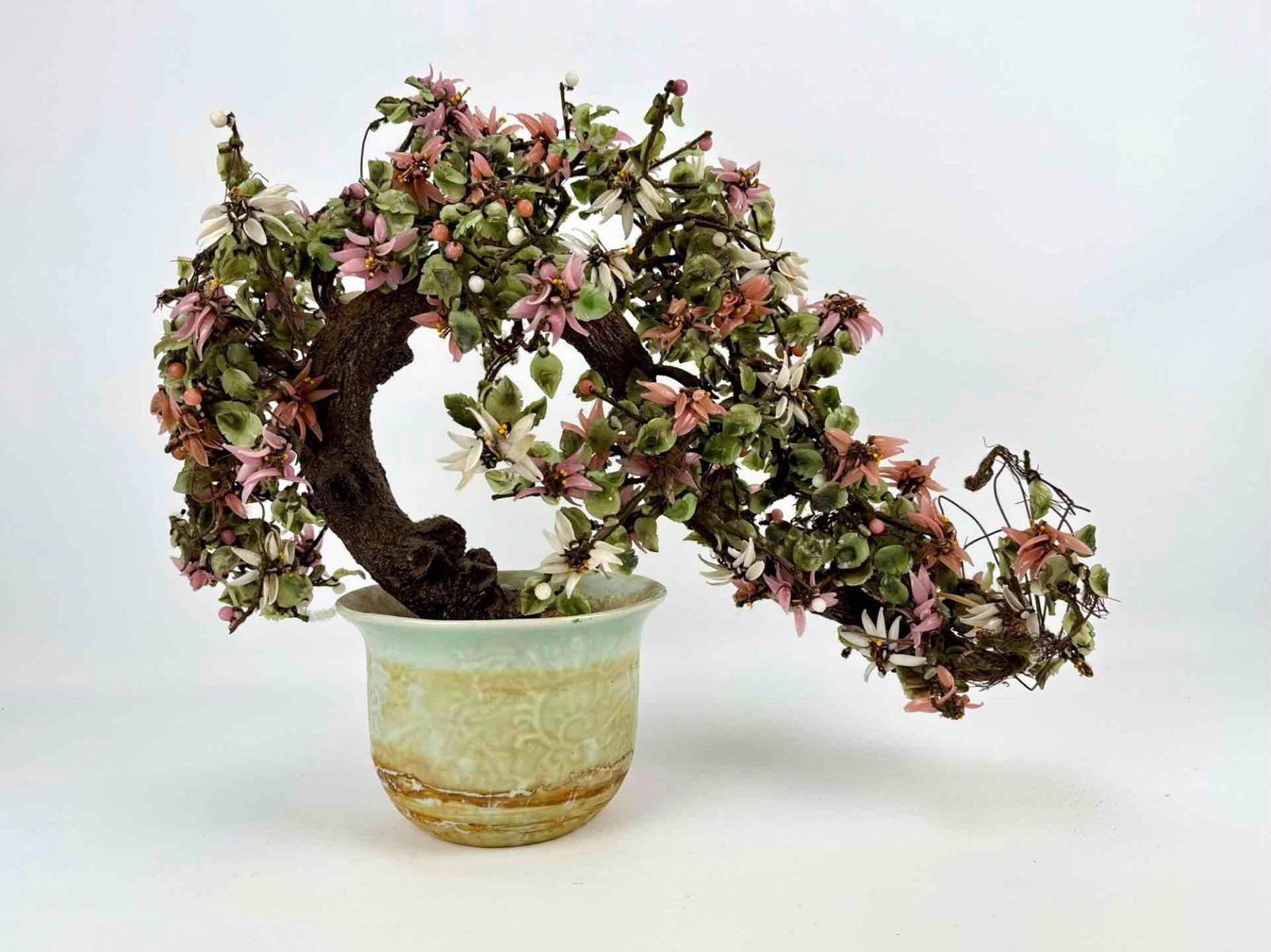 LARGE VINTAGE CHINESE PEKING GLASS BONSAI TREE IN CELADON POT (1 of 11)