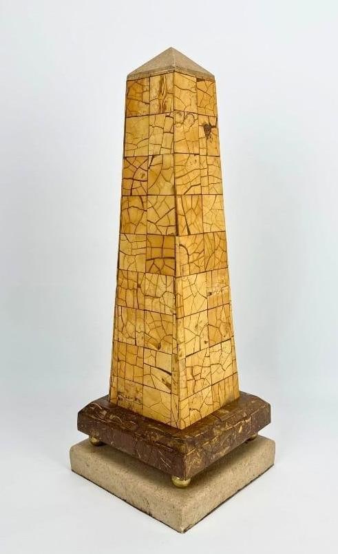 VINTAGE TESSELLATED STONE OBLISK ON PLINTH BASE (1 of 9)