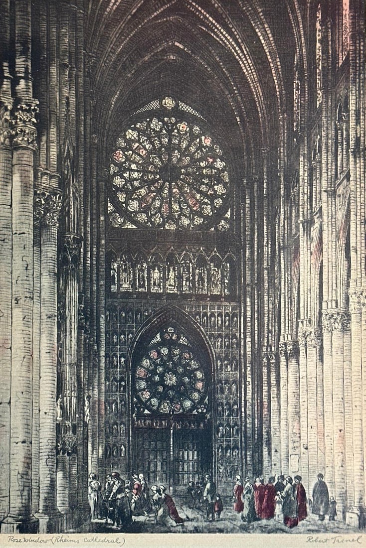 ROBERT TRENEL SIGNED HAND-COLORED REIMS CATHERDRAL ETCHING (1 of 7)