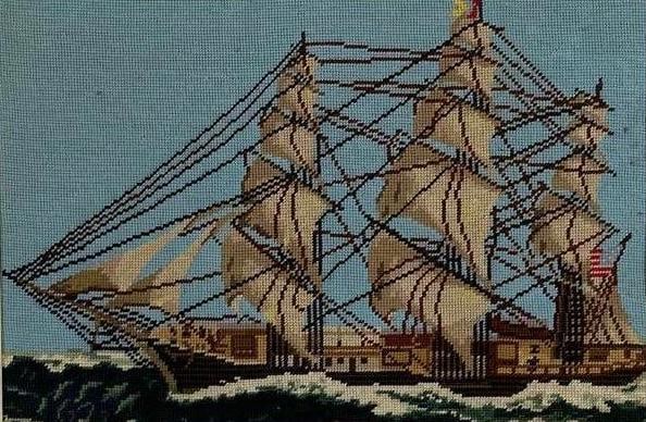 EARLY 20TH CENTURY CLIPPER SHIP PICTURE IN WOOL (1 of 7)