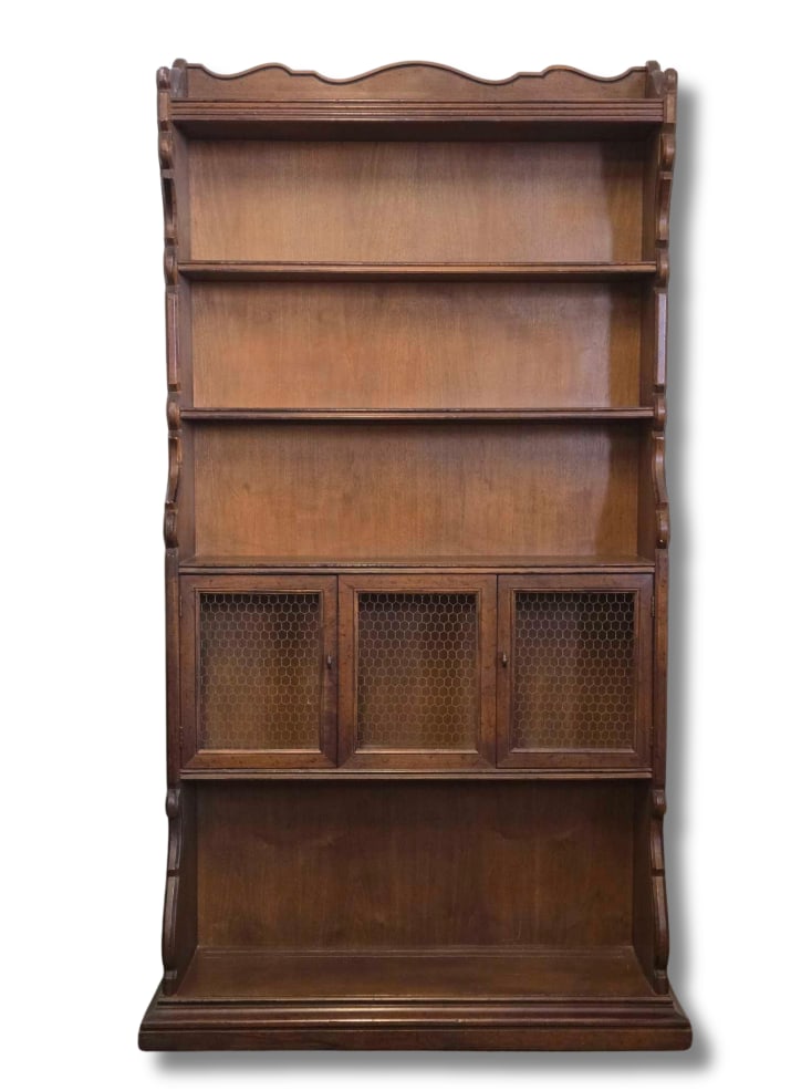 VINTAGE FRUITWOOD BOOKCASE/ DISPLAY CABINET WITH WIRE MESH INSET DOORS (1 of 15)