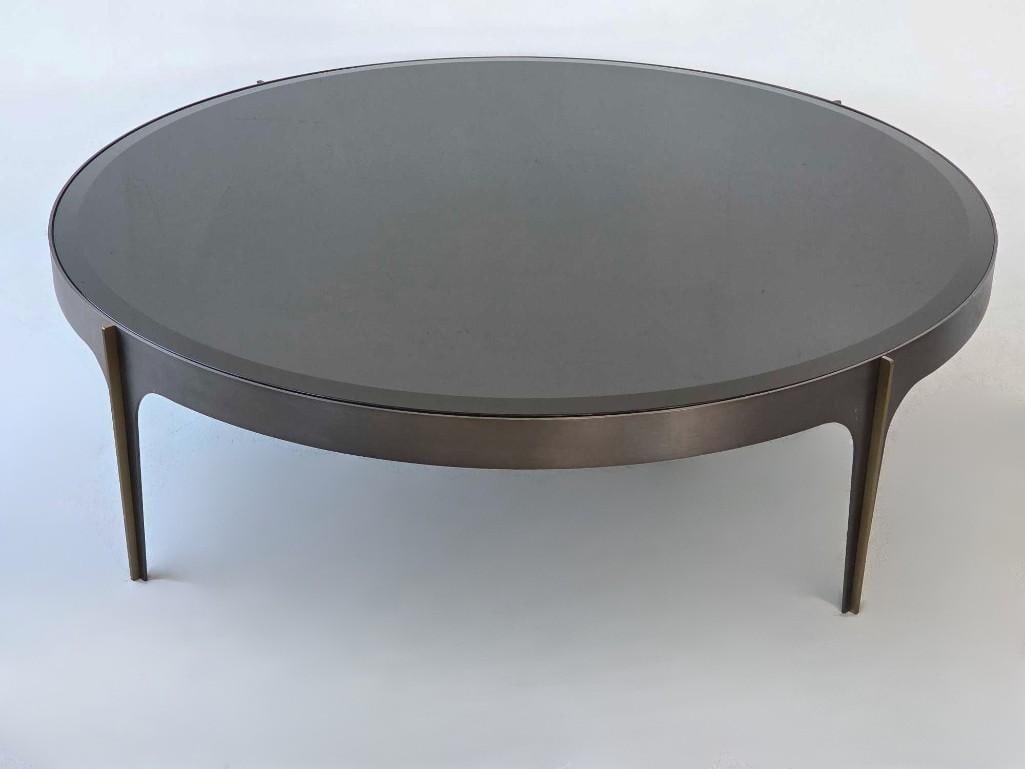 EICHHOLTZ ARTEMISA ROUND GLASS AND BRONZE COFFEE TABLE (RETAIL $4500) (1 of 15)