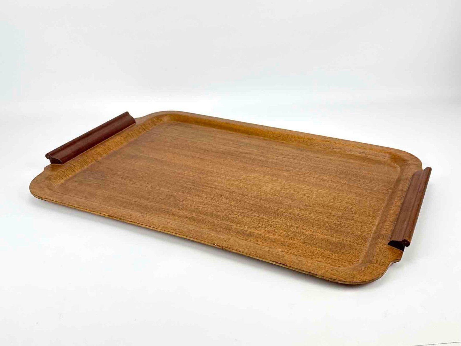 VINTAGE SCANDINAVIAN MID-CENTURY MODERN BENTWOOD SERVING TRAY CURVED HANDLES TEAK OR WALNUT (1 of 13)