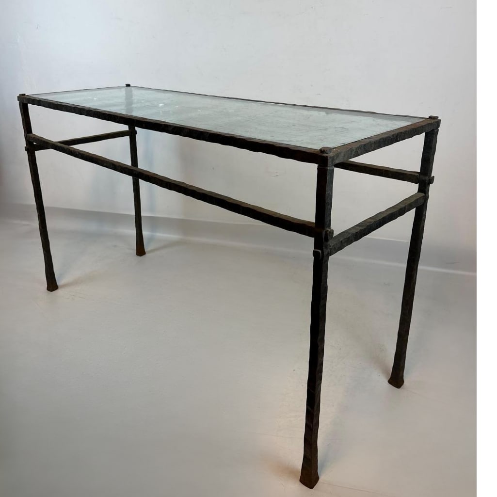 ROBERT FERRARONI HAND WROUGHT IRON AND GLASS BRUTALIST CONSOLE TABLE (1 of 10)