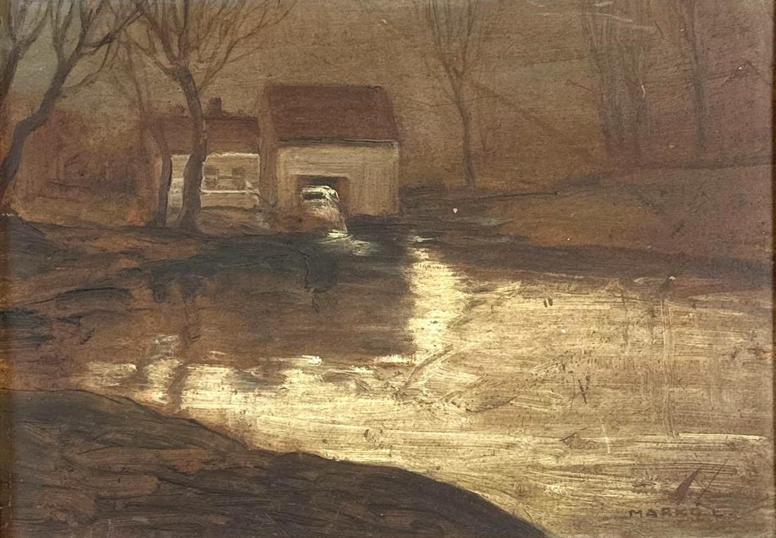 SIGNED MARKO E. OIL ON BOARD LANDSCAPE WITH COTTAGE AND POND (1 of 6)