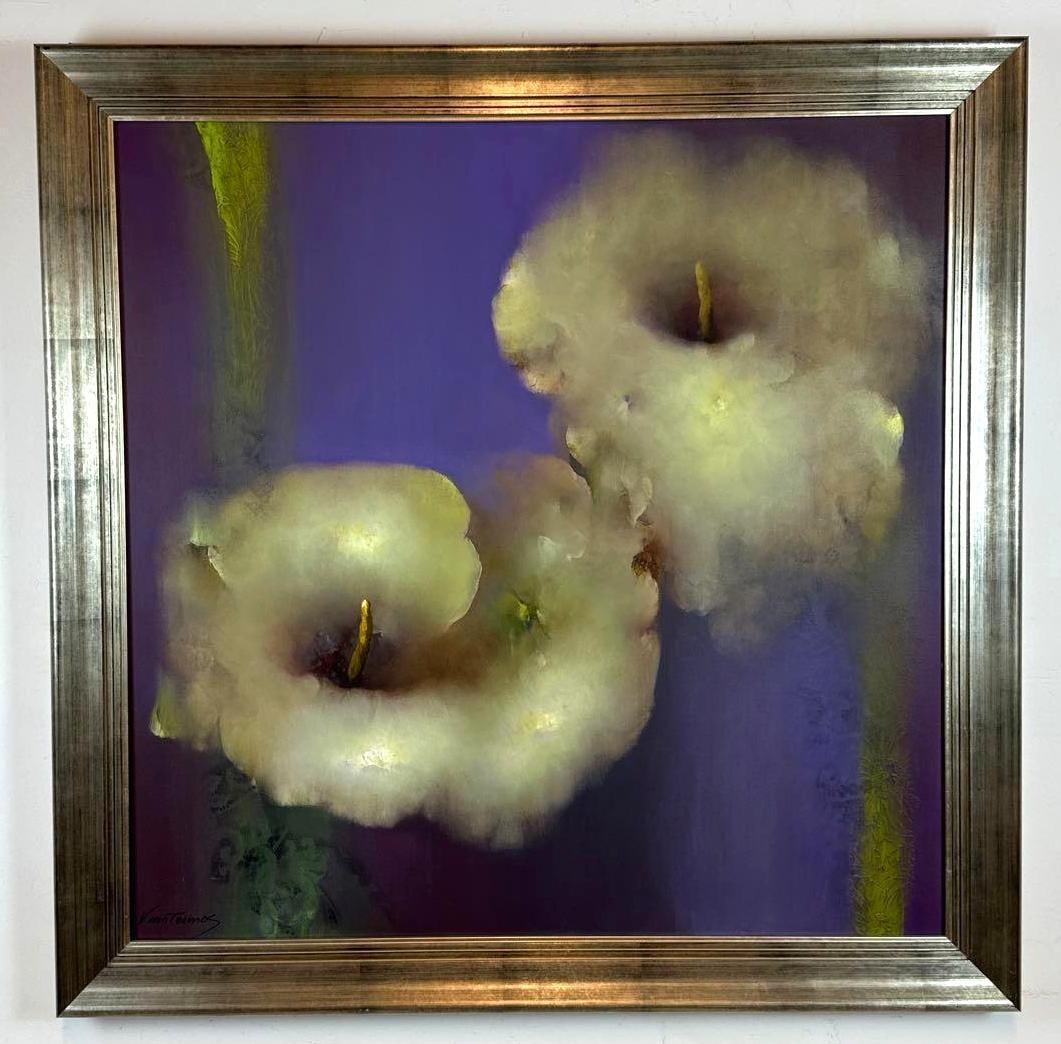 VICTORIA MONTESINOS (B. 1944) LARGE CALLA LILY FLORAL OIL ON CANVAS (1 of 6)