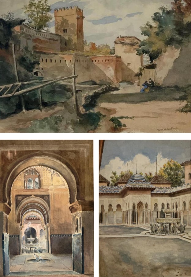 SET OF 3 VINTAGE SPANISH ALHAMBRA VIEWS AFTER JOHN FREDERICK LEWIS OR DAVID ROBERTS (1 of 20)