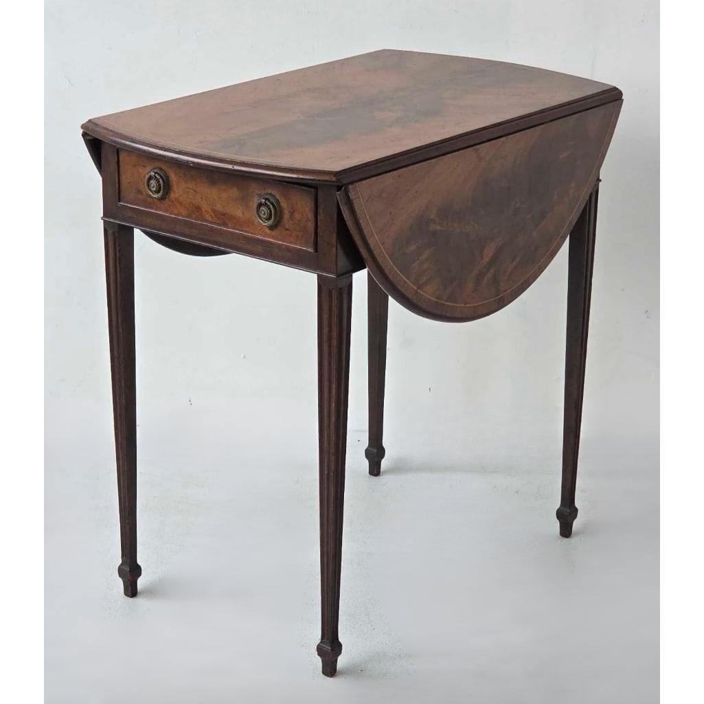 SHERATON STYLE INLAID MAHOGANY ONE-DRAWER DROP-LEAF TABLE (1 of 18)
