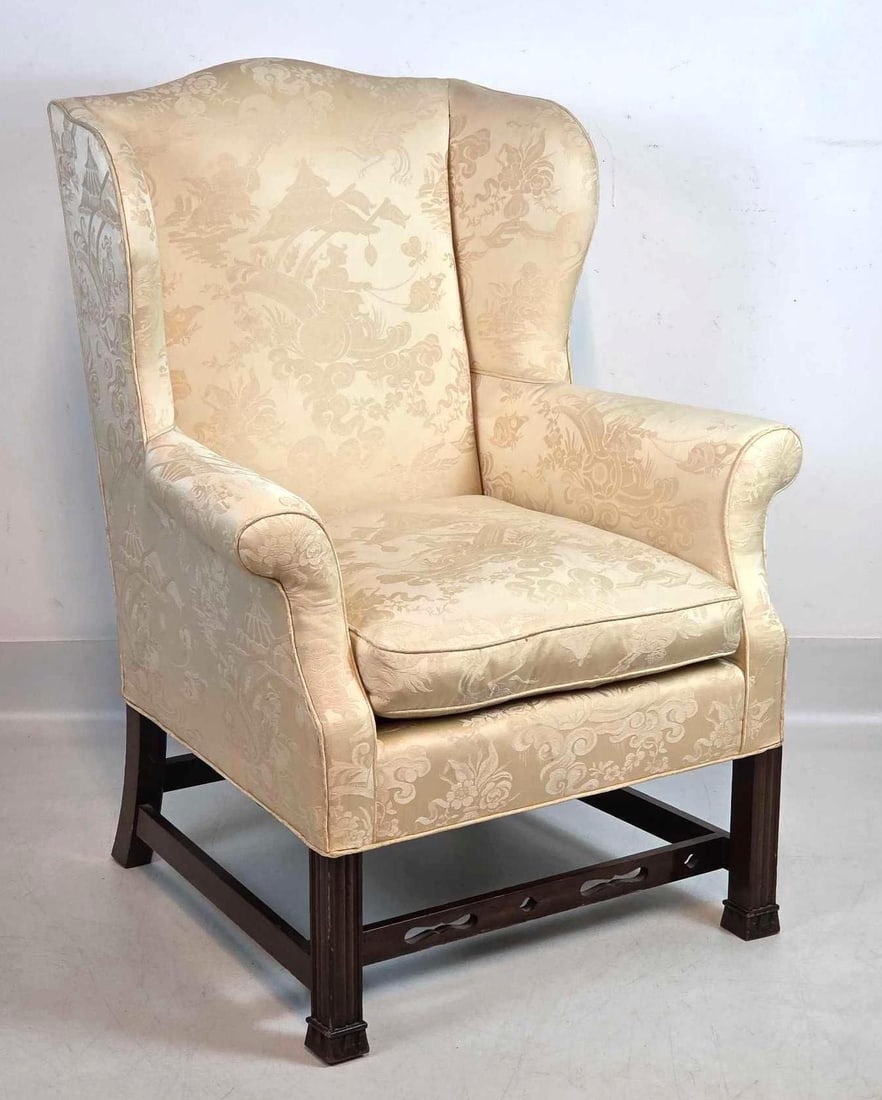 VALUE LOT ANTIQUE CHIPPENDALE STYLE WING CHAIR (1 of 12)