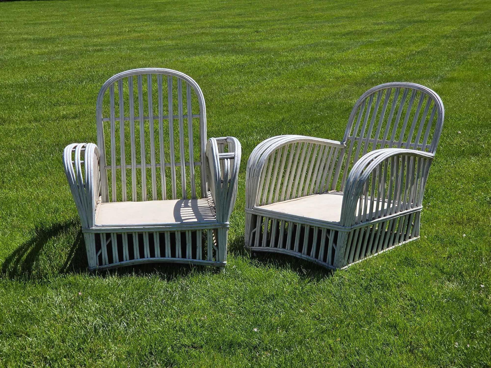 PAIR OF HEYWOOD-WAKEFIELD STYLE BENTWOOD STICK WICKER ARMCHAIRS (1 of 20)