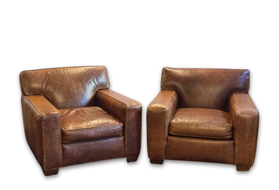 PAIR OF VINTAGE LEE INDUSTRIES BROWN LEATHER CLUB CHAIRS (1 of 14)