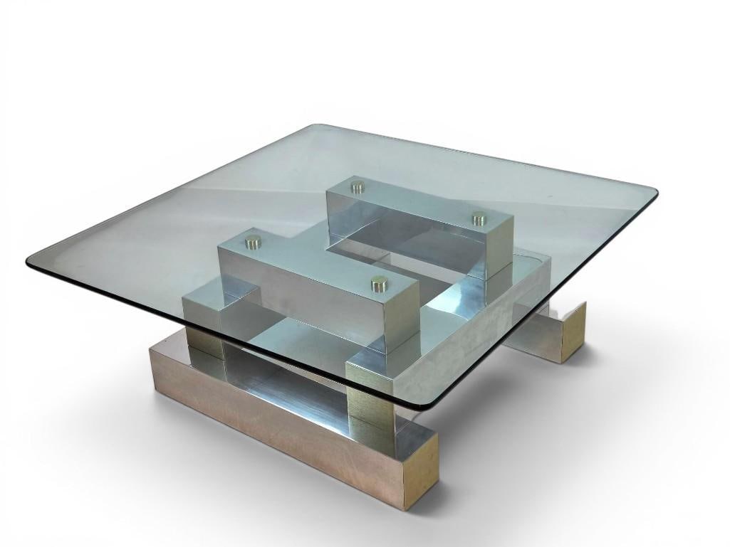 MID-CENTURY MODERN STYLE MILO BAUGHMAN PAUL EVANS CITYSCAPE STYLE CHROME & GLASS COFFEE TABLE (1 of 16)
