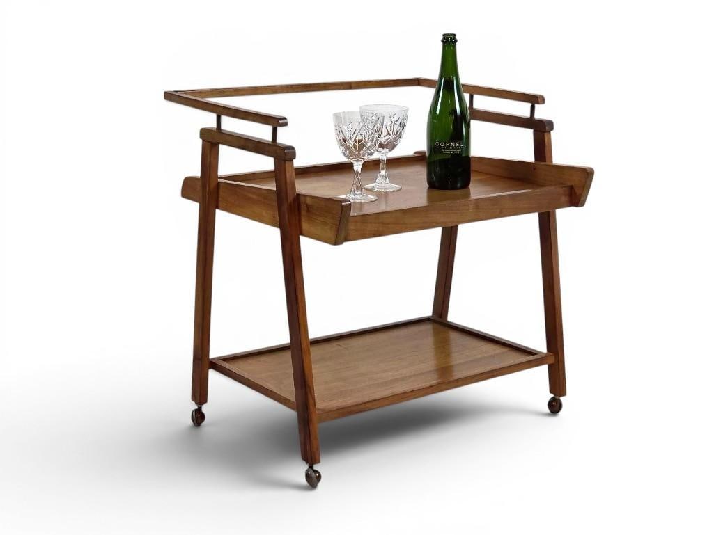 MID-CENTURY MODERN TWO-TIER BAR CART BEVERAGE TROLLEY STAND (1 of 13)