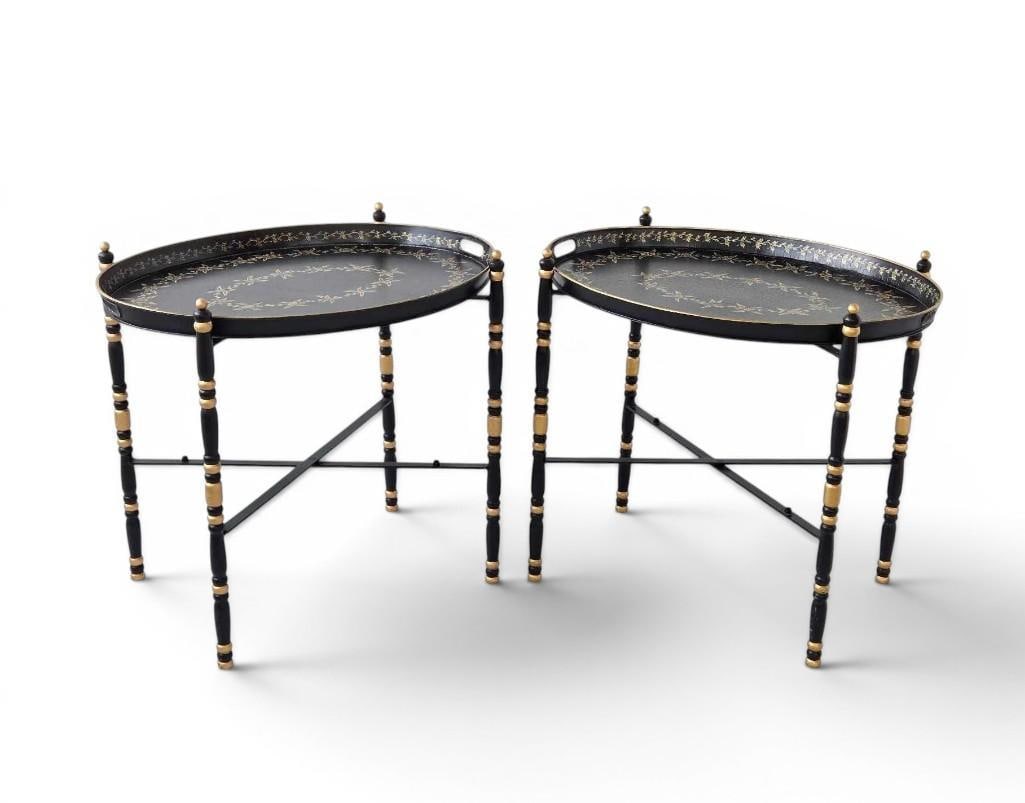 PAIR OF TOLE CRACKLE FINISH TRAY TOP TABLES WITH FOLDING BASES (1 of 19)