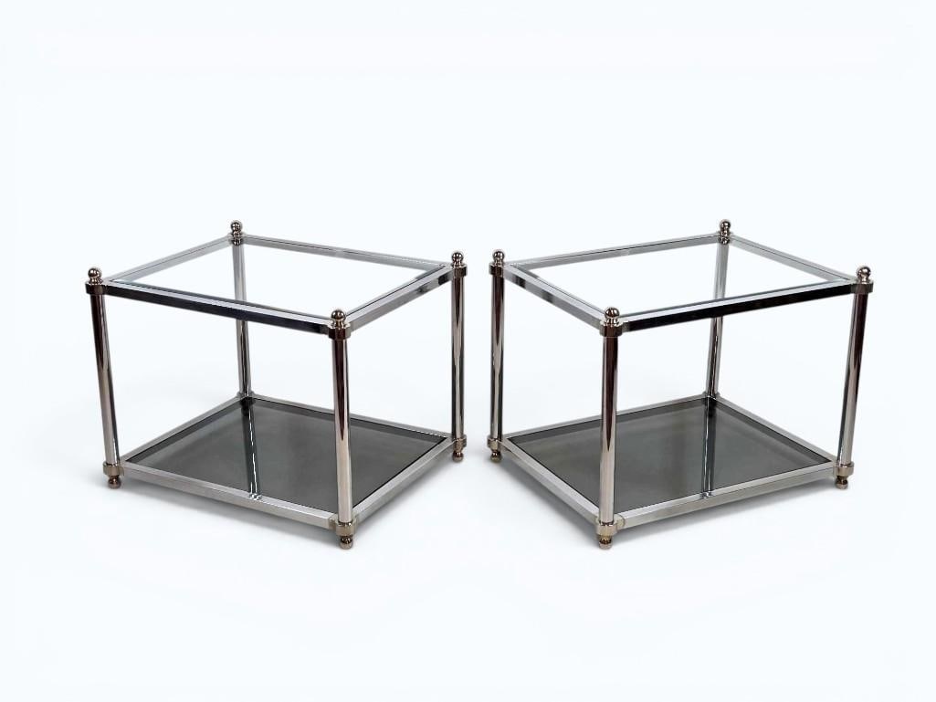 PAIR OF CHROME TWO TIER RECTANGULAR SIDE TABLES LIKELY MAISON JANSEN  (1 of 16)