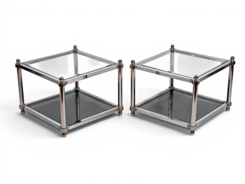 PAIR OF CHROME SQUARE TWO TIER SIDE TABLES LIKELY MAISON JANSEN  (1 of 16)