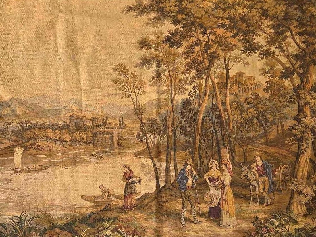 FRENCH JULES PANSU JACQUARD MACHINE WOVEN PASTORAL TAPESTRY (1 of 14)
