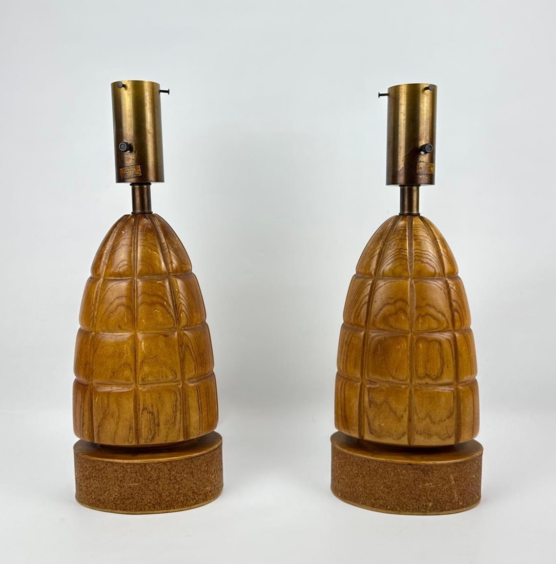 PAIR OF VINTAGE MODELINE WALNUT INTERLOCKING BLOCK TABLE LAMPS (1 of 8)