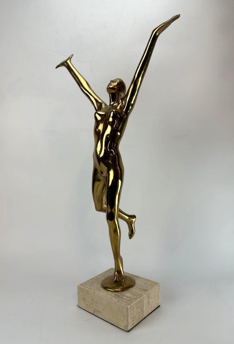 BRASS SIGNED JOYOUS WOMAN LIMITED EDITION FIGURATIVE SCULPTURE (1 of 11)