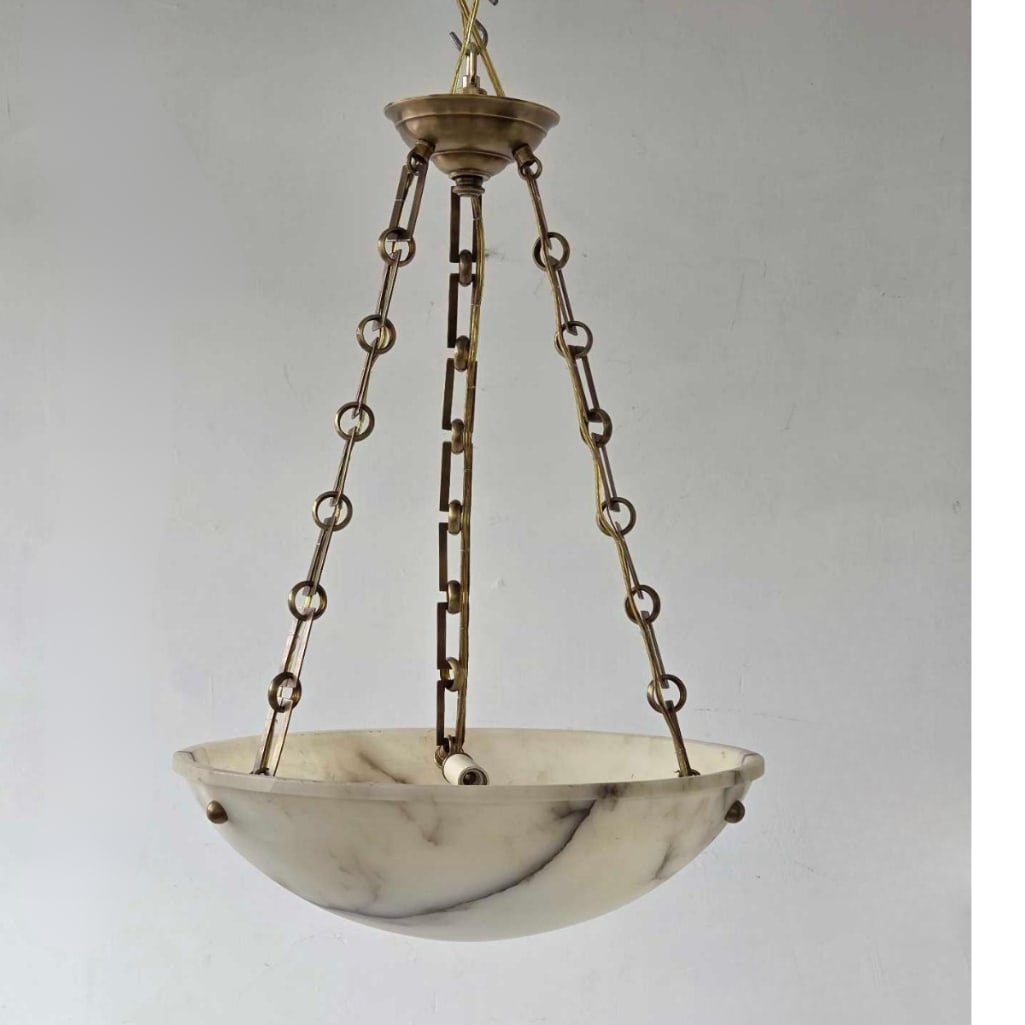 ITALIAN MARBLED ALABASTER BOWL PENDANT CHANDELIER (1 of 11)