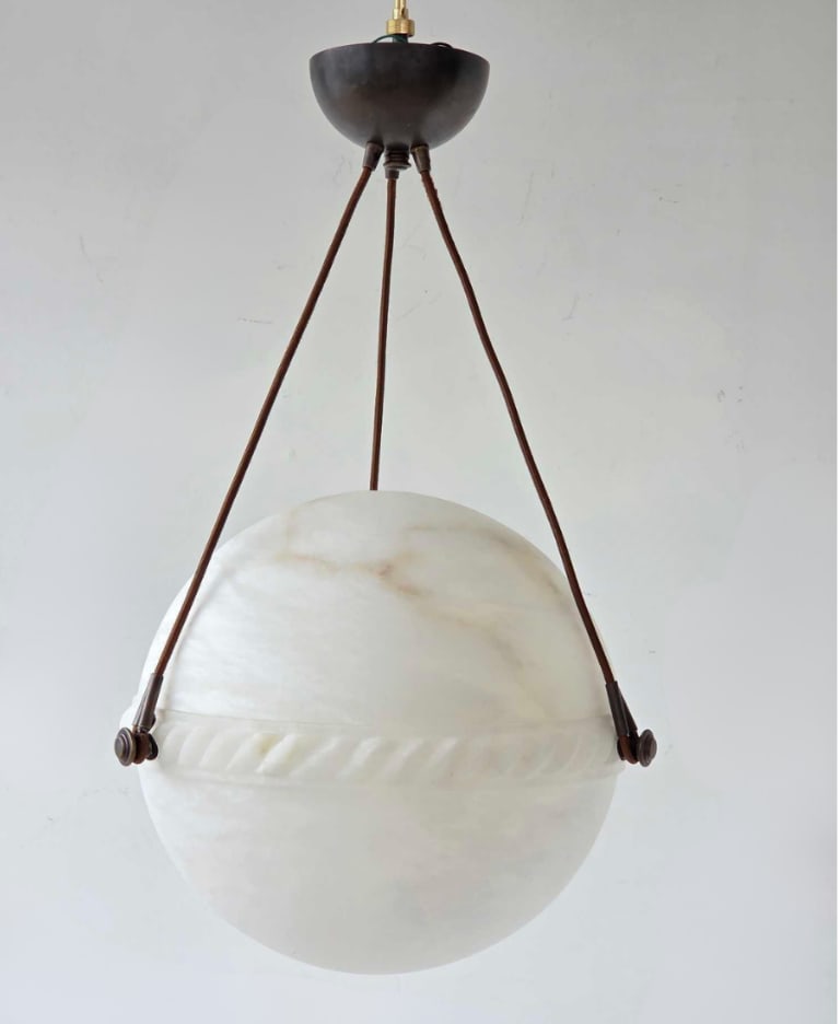 IMPRESSIVE ITALIAN CARVED ALABASTER SPHERICAL PENDANT LIGHT (1 of 16)