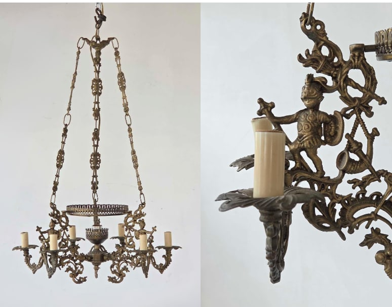 VINTAGE FRENCH RENAISSANCE REVIVAL FIGURAL BRASS SEVEN-LIGHT CHANDELIER (1 of 15)