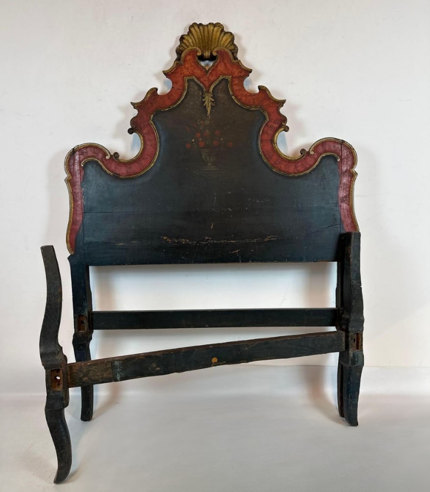 VENETIAN BAROQUE STYLE PAINTED AND PARCEL GILDED SINGLE HEADBOARD (1 of 13)