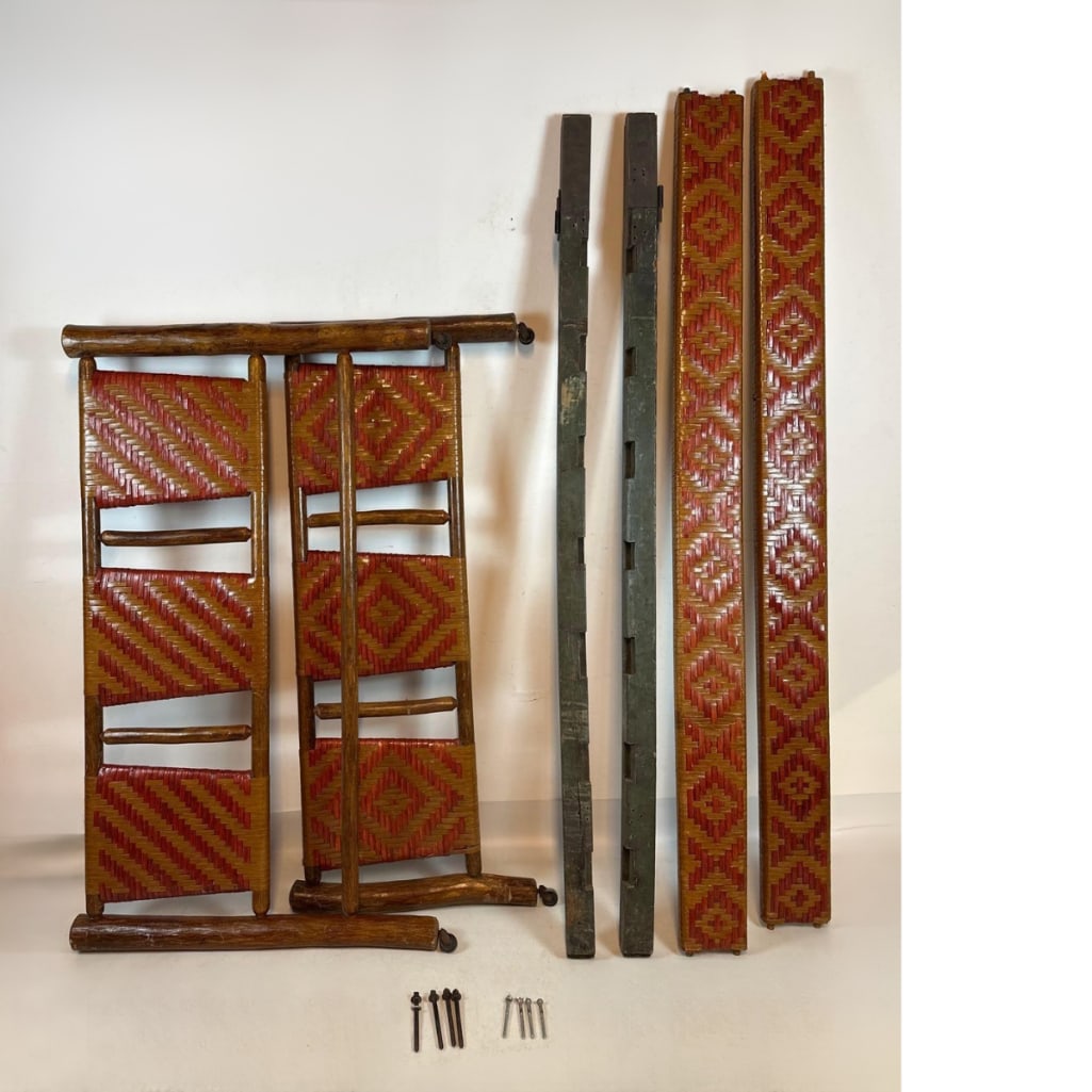 INDONESIAN BOHO STYLE WOVEN RATTAN AND TEAK FULL BED FRAME (1 of 14)
