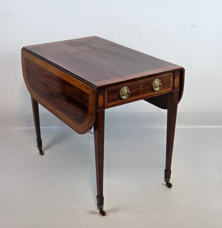 EXCEPTIONAL ANTIQUE SHERATON STYLE INLAID MAHOGANY PEMBROKE DROP LEAF TABLE (1 of 19)