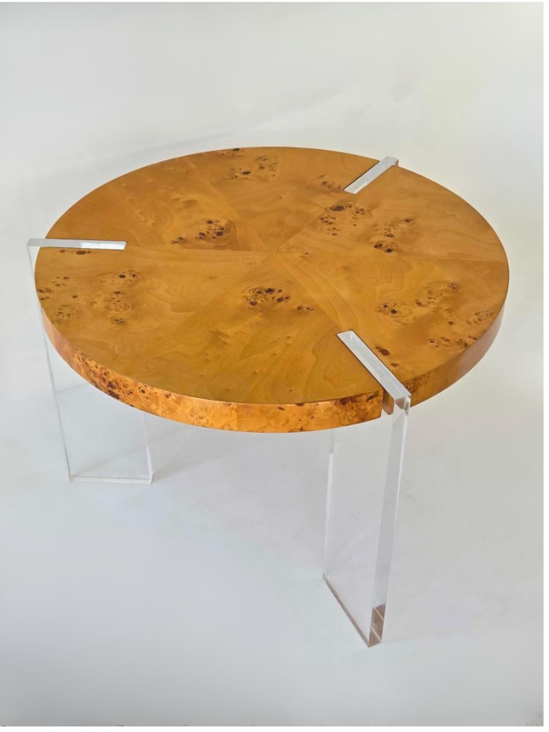 JONATHAN ADLER BURLED WOOD AND LUCITE BOND TABLE (1 of 11)