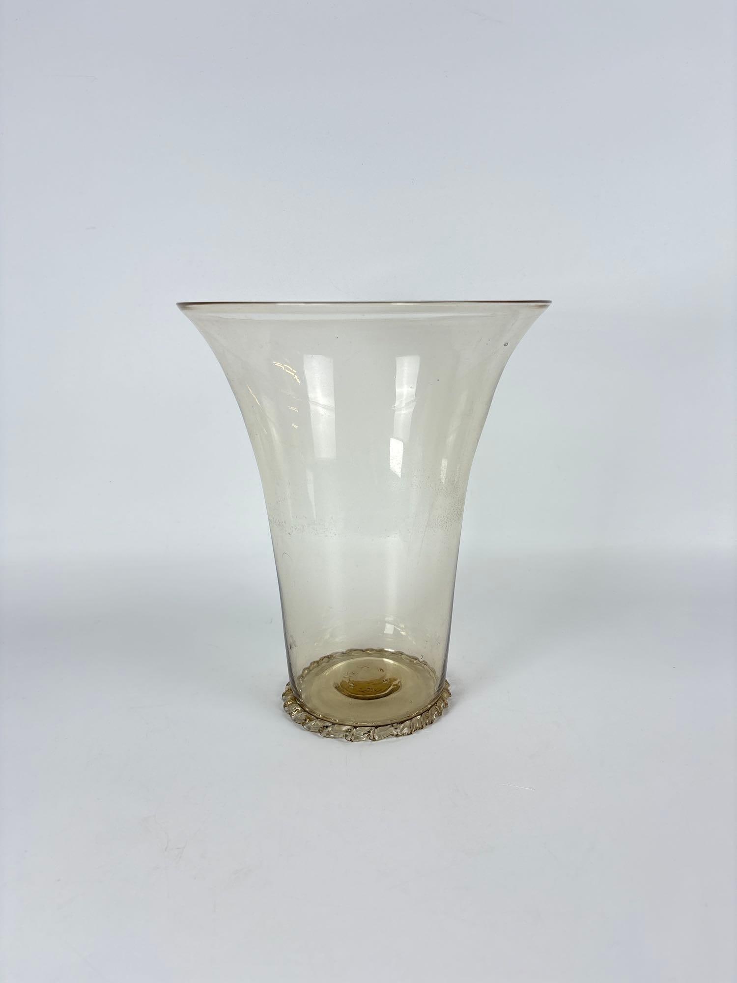 SMOKED GLASS TRUMPET VASE WITH APPLIED DECORATION 19TH CENTURY (1 of 4)