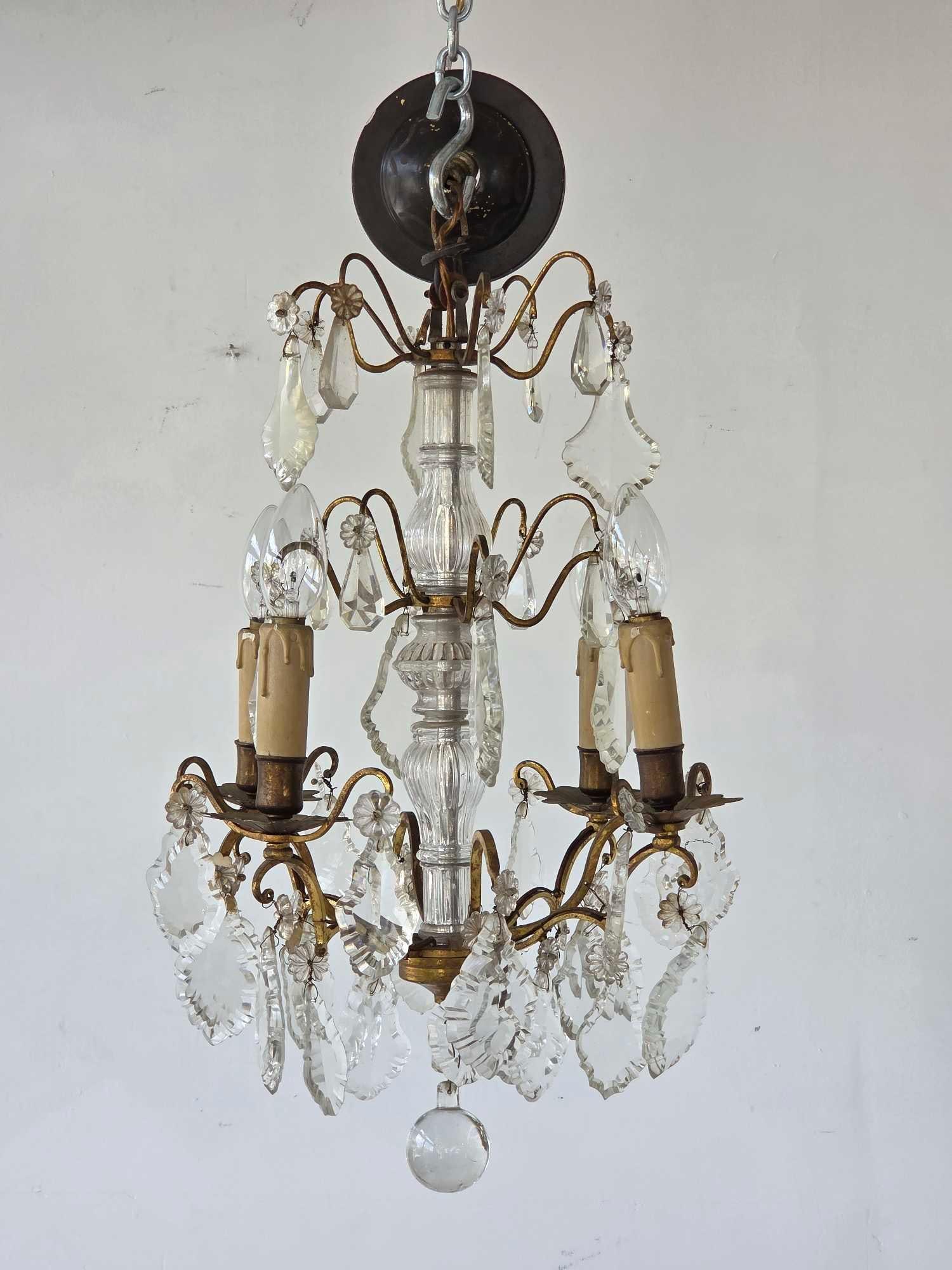 VINTAGE FRENCH REGENCY STYLE BRASS AND CRYSTAL FOUR-LIGHT CHANDELIER (1 of 12)