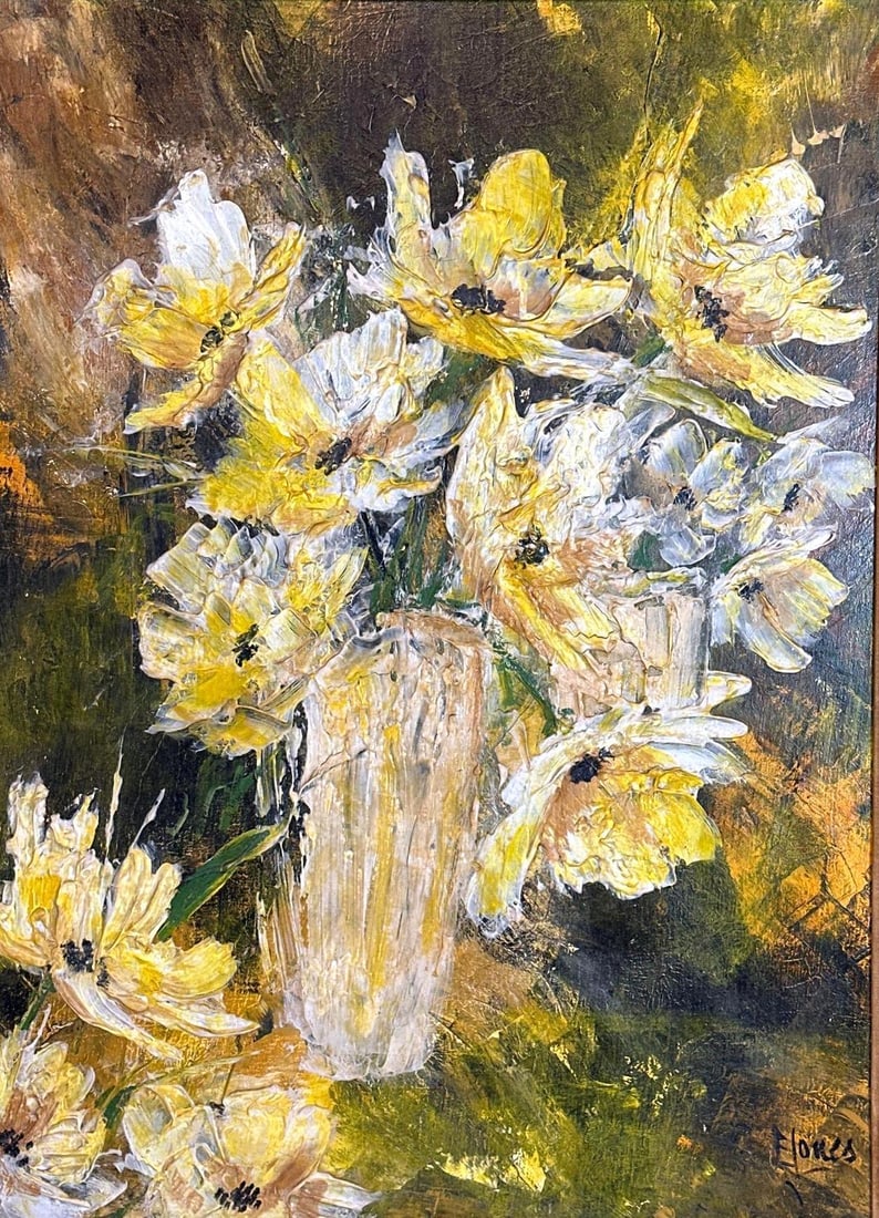 E. JONES (20TH CENTURY) IMPASTO STILL LIFE OIL PAINTING WITH WILDENSTEIN PROVENANCE (1 of 9)