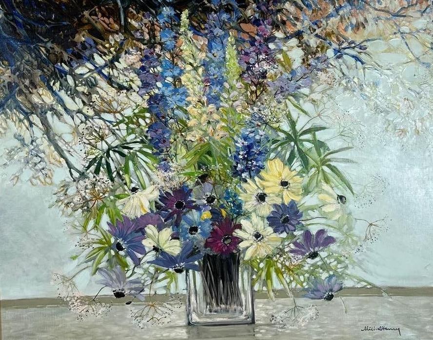 LARGE MICHEL HENRY BOUQUET BLEU OIL PAINTING WALLY FINDLAY GALLERIES PROVENANCE (1 of 11)