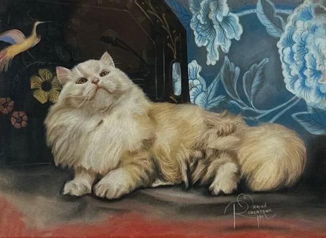 MARIAN ROBERTSON MIXED MEDIA CAT PORTRAIT 1943 (1 of 9)