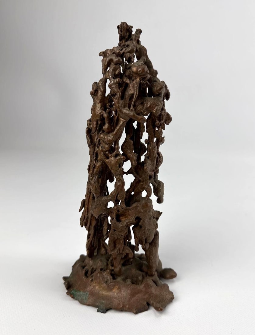 VINTAGE MID-CENTURY MODERN BRUTALIST BRONZE DRIP SCULPTURE: *Abstract torch-cut bronze table sculpture with a textured molten drip finish. Approximate Dimensions: 4” x 3” x 8.5” tall Artist or Maker: Unknown Provenance
