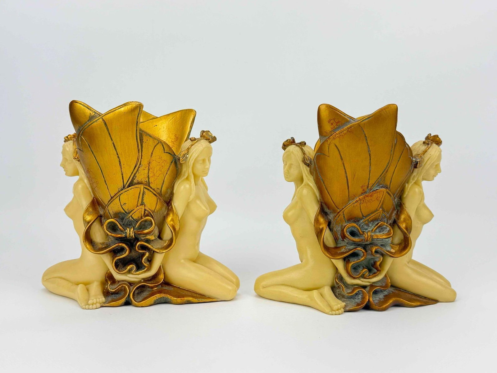 PAIR OF OLIVER TUPTON VINTAGE ART NOUVEAU STYLE FIGURATIVE NYMPH VASES (1 of 10)