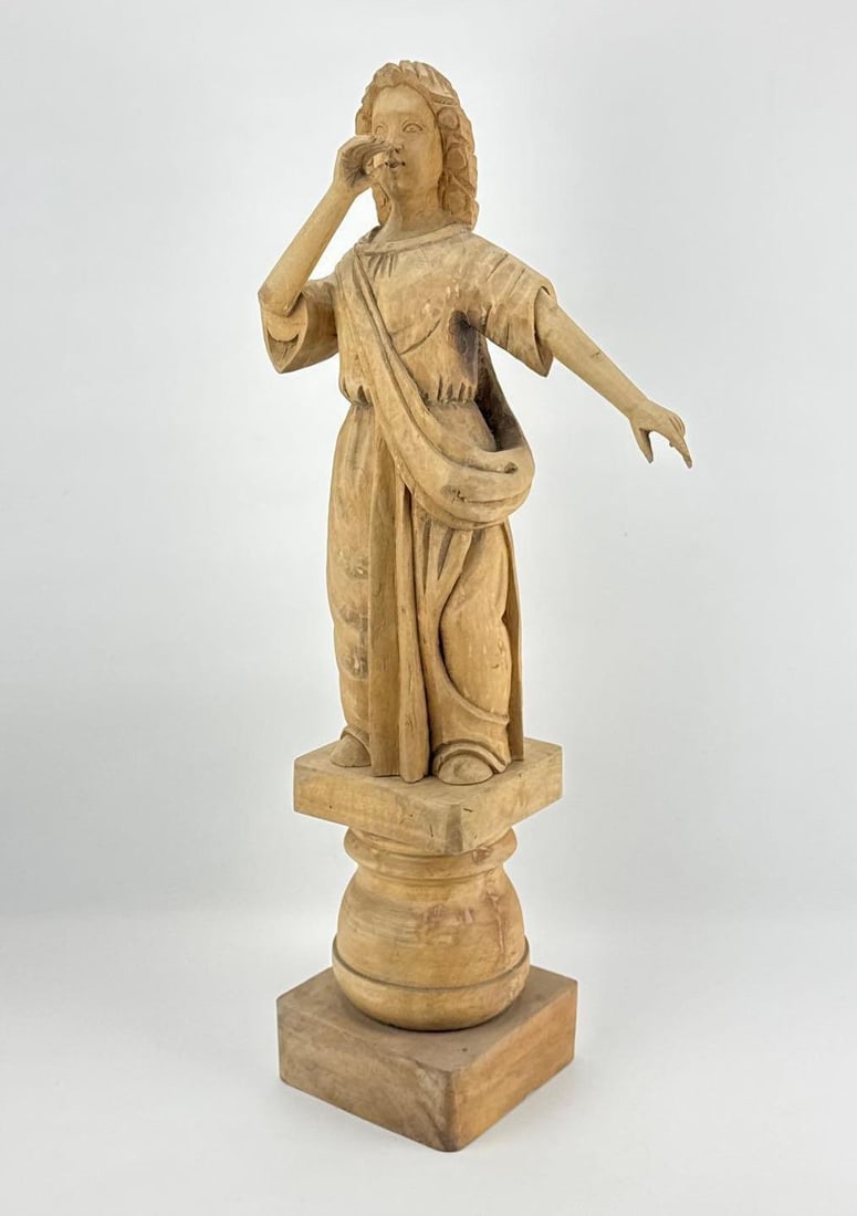 SPANISH COLONIAL STYLE CARVED WOODEN ANGEL SCULPTURE (1 of 11)