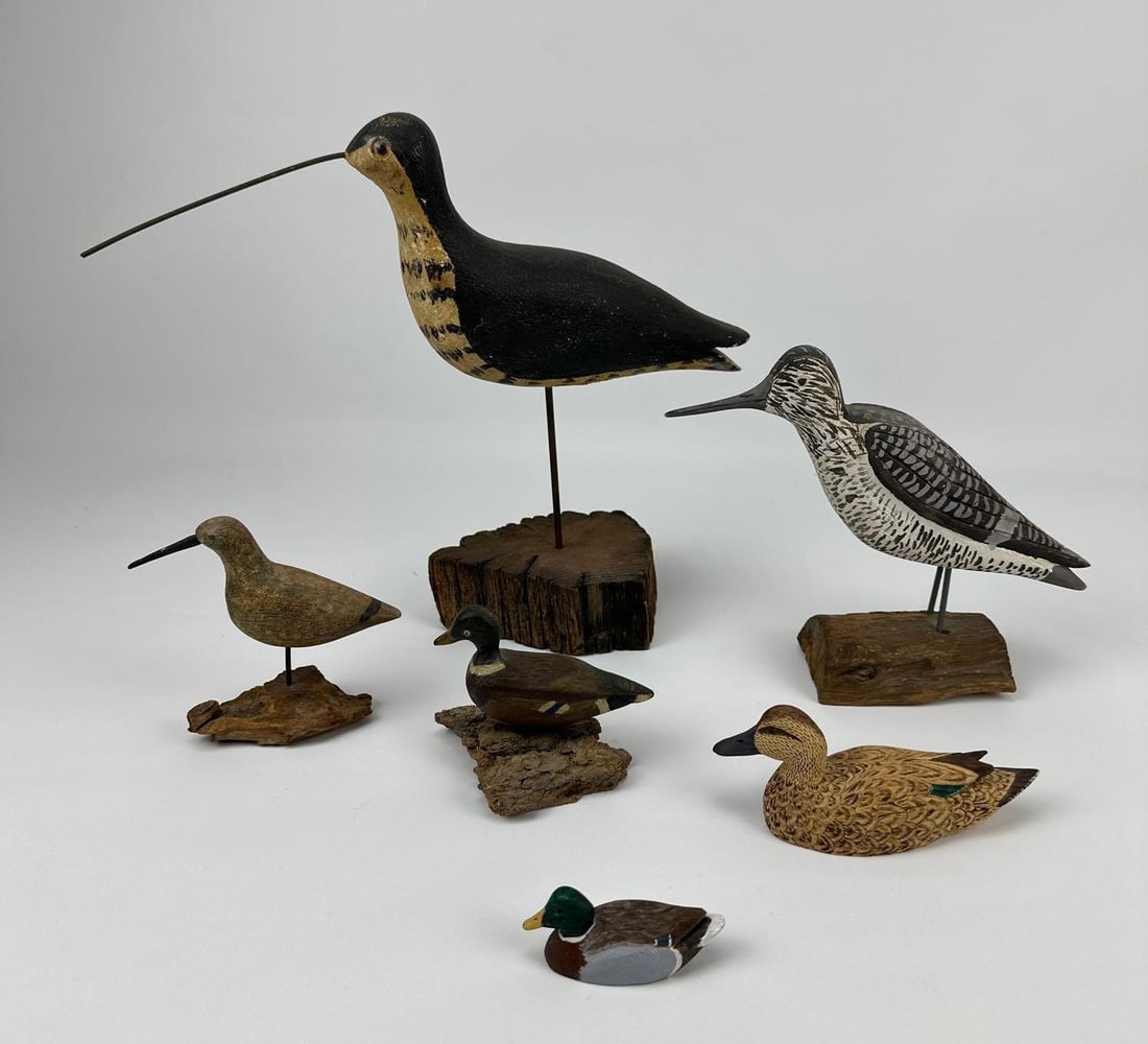 SIX ASSORTED WOOD CARVED SHOREBIRDS AND DUCKS INCL. JOHN ELISER (1 of 18)