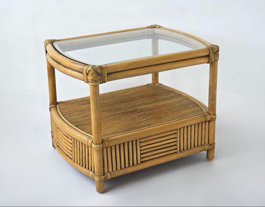 VINTAGE RATTAN GLASS TOP TABLE (1 of 10)