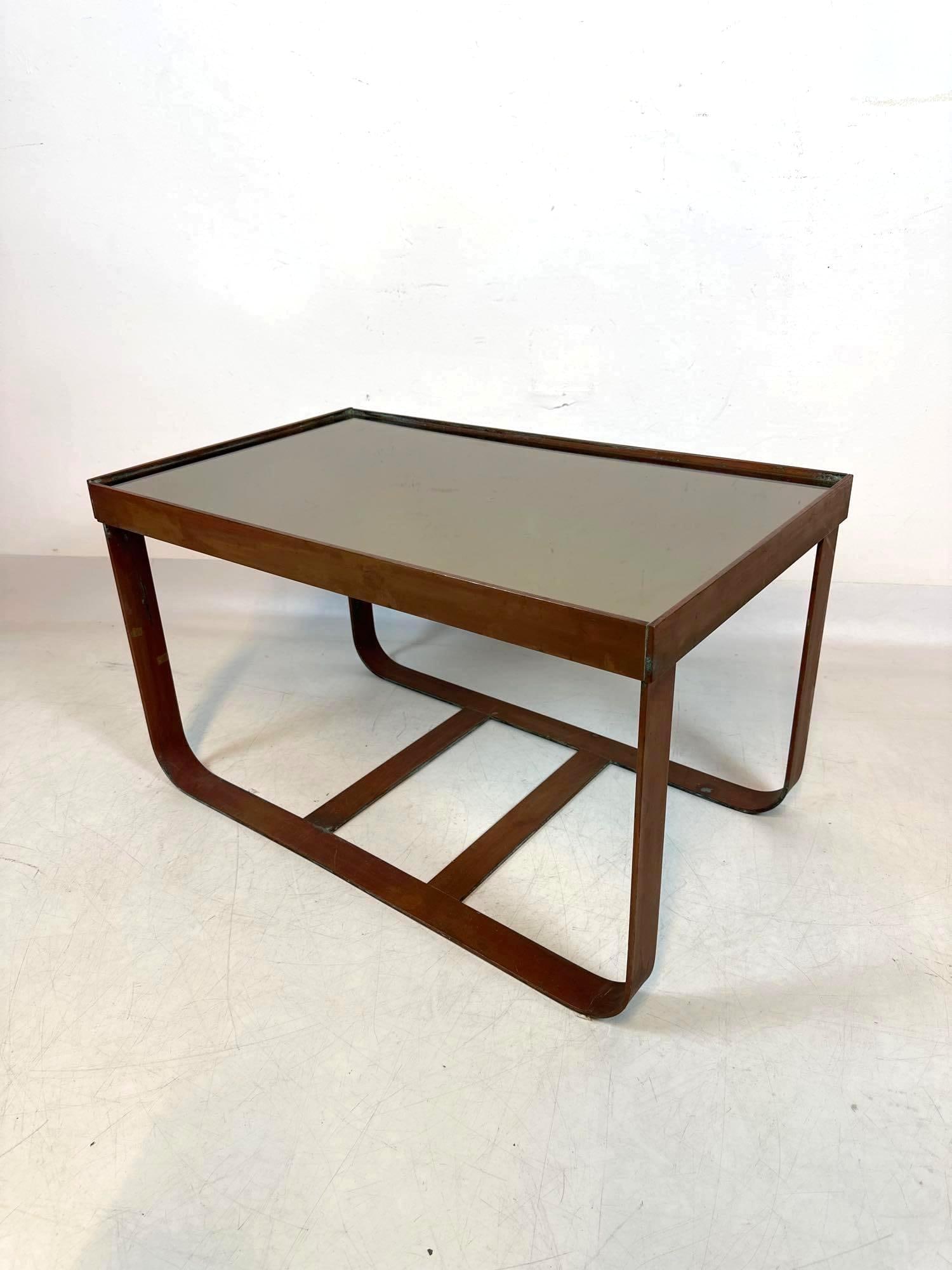 HAND FORGED COPPER TABLE WITH SMOKED GLASS TOP INSERT (1 of 12)