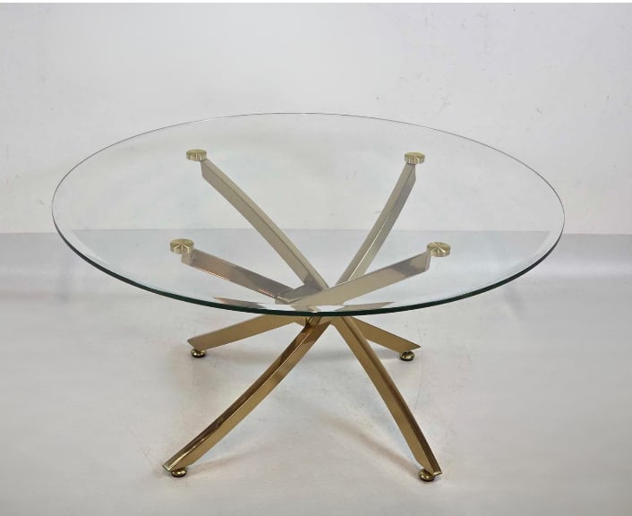 HOLLYWOOD REGENCY STYLE BRASS AND GLASS "STARBURST" COFFEE / COCKTAIL TABLE (1 of 10)
