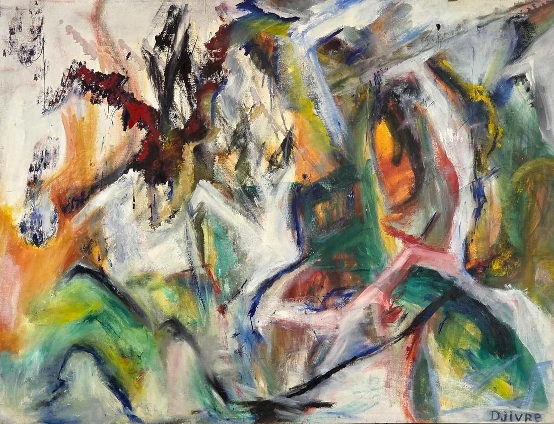"DJIVRE" SIGNED MID-CENTURY MODERN LYRICAL ABSTRACT EXPRESSIONIST OIL ON CANVAS (1 of 13)