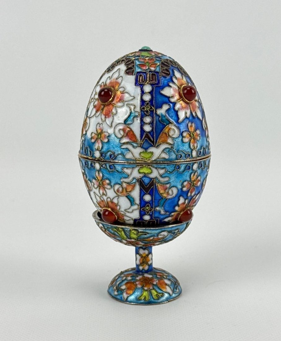 RUSSIAN STYLE CLOISONNÉ ENAMEL EGG ON STAND (1 of 4)