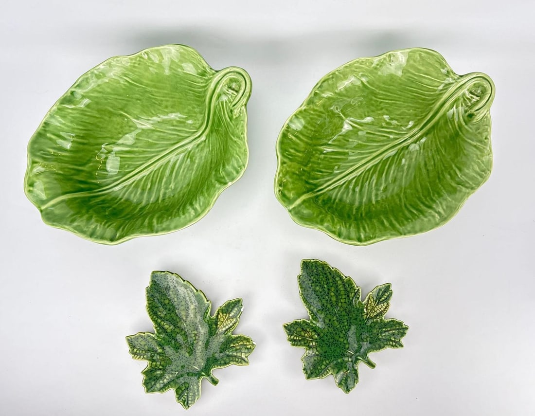 PAIR OF OLFAIRE CERAMIC GREEN LEAVE CABBAGE BOWLS & PAIR OF CHRISTIAN TORTU DECORATIVE LEAF PLATES (1 of 11)