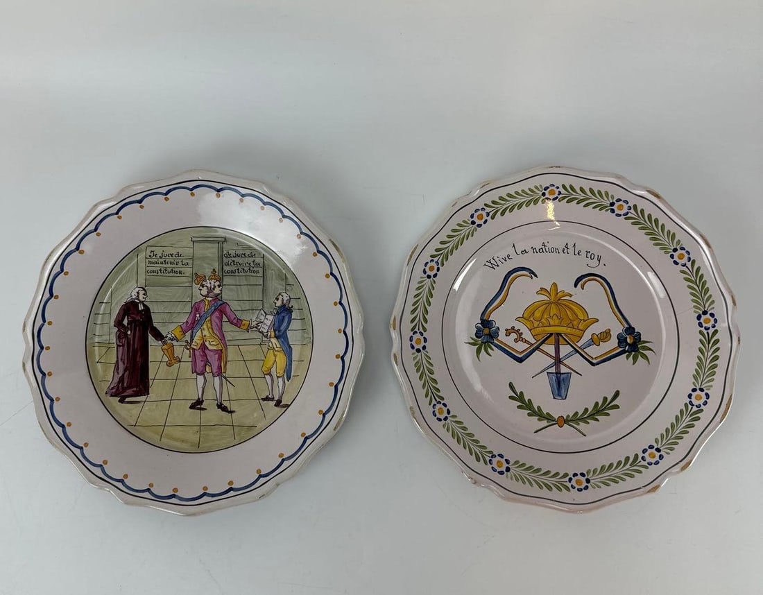 PAIR OF ANTIQUE FRENCH FAIENCE REVOLUTION POTTERY PLATES (1 of 8)