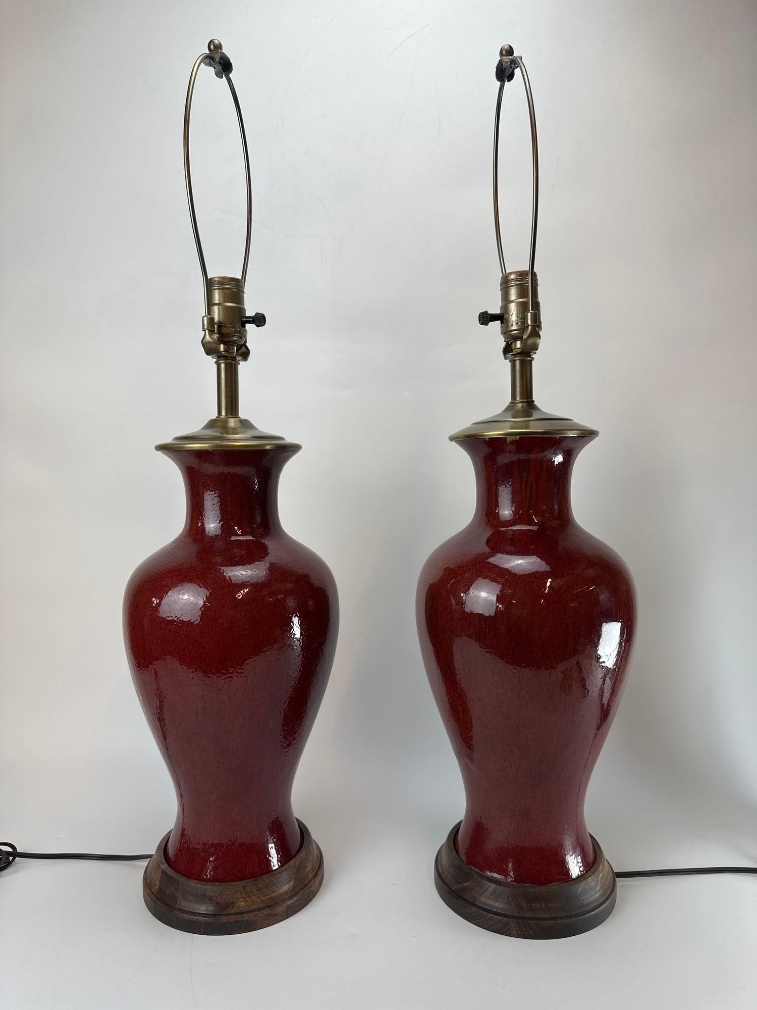 PAIR OF VINTAGE STIFFEL STYLE OXBLOOD RED CERAMIC BALUSTER LAMPS (1 of 7)